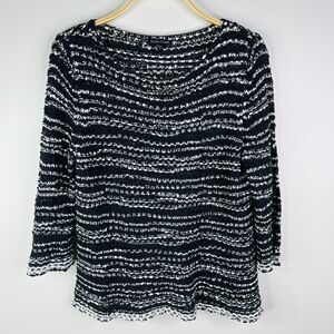 Eileen Fisher Black White Variegated Textured Long‎ Sleeve Sweater Size XS